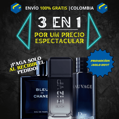 🔥[COMPRA 1 LLEVA 3] Kit de Perfumes Importado | Dior Sauvage + Bleu de Chanel + 212 VIP |  (100ml Cada Uno)  🌟¡SOLO HOY! 🔥
