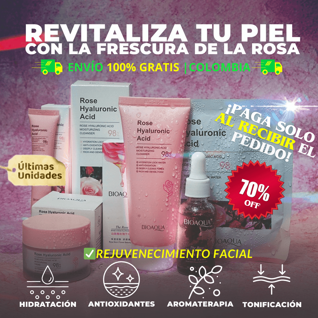 🔥 PROMOCIÓN [COMPRA 1 LLÉVATE 6] - COMBO BIOAQUA DE LA ROSE | Jabón Facial | Tónico | Contorno de Ojos | Crema Hidratante | Loción Hidratante | Suero Hidratante | + REGALO MISTERIOSO 😱 🌟 ¡Sólo hoy! 🌟