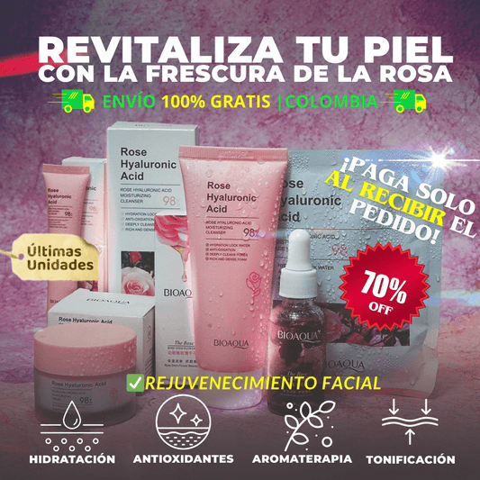 🔥 PROMOCIÓN [COMPRA 1 LLÉVATE 6] - COMBO BIOAQUA DE LA ROSE | Jabón Facial | Tónico | Contorno de Ojos | Crema Hidratante | Loción Hidratante | Suero Hidratante | + REGALO MISTERIOSO 😱 🌟 ¡Sólo hoy! 🌟
